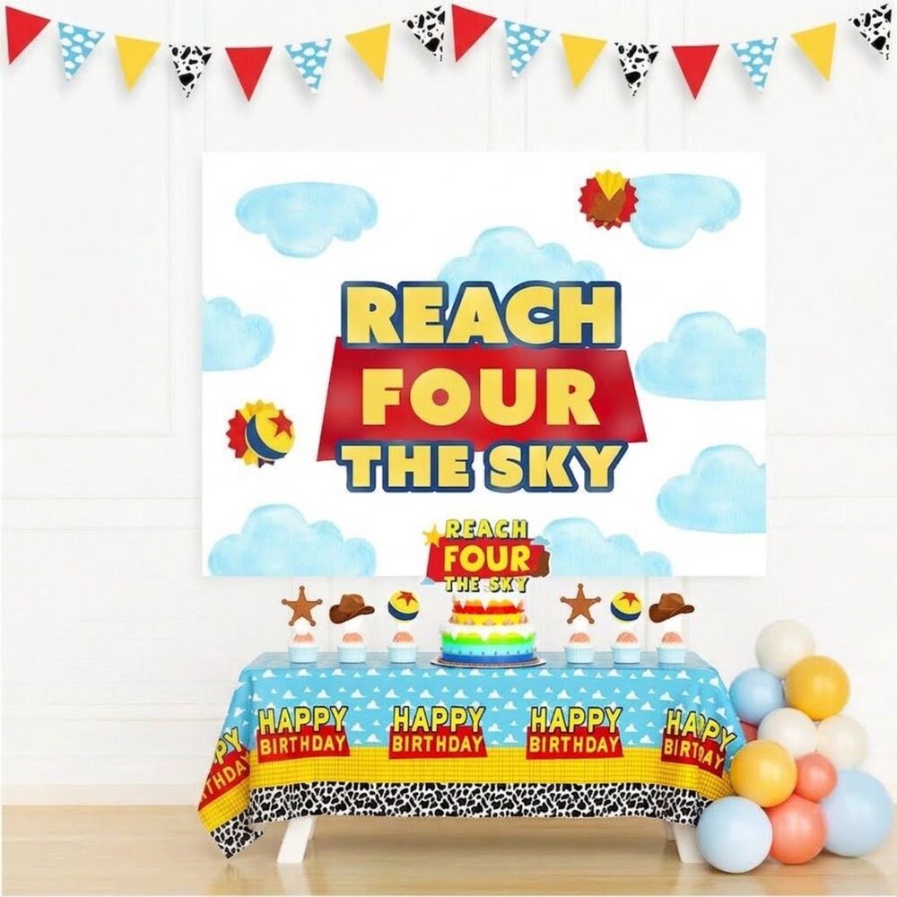 Reach for the Sky Toy Story 4th Birthday Party Supplies Cloud Backdrop